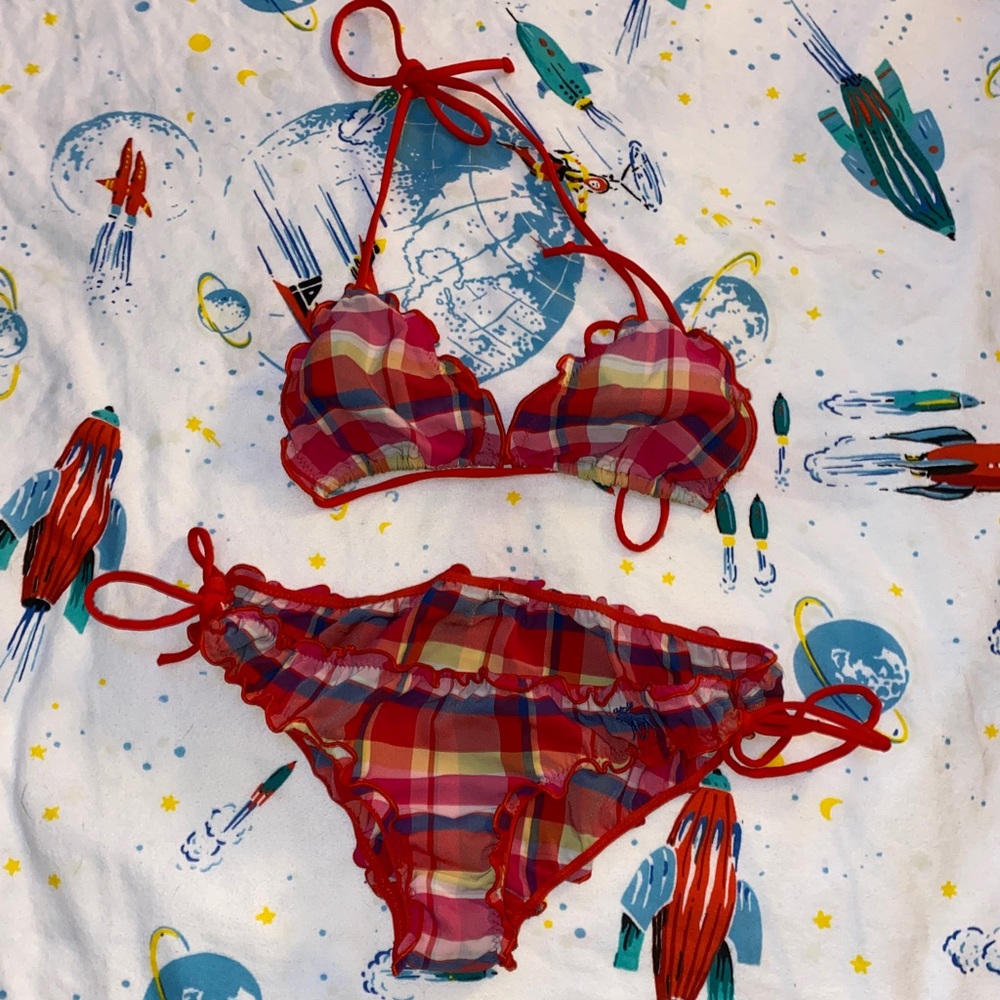 Red plaid Abercrombie kid's bikini